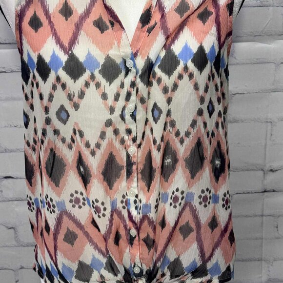 Lucky Brand Sleeveless Tie-Front Ikat Blouse – Size M - Picture 2 of 6